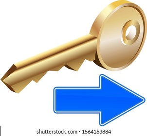 Golden key with a blue arrow to the right. Select the next key.