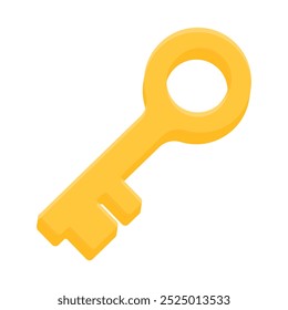 Golden key in cartoon style on a white background. Old keys symbol. House key. Lock symbol