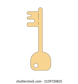 Llave dorada al estilo de las caricaturas. Ilustración vectorial aislada en un fondo blanco. Símbolo de acceso, solución, contraseña