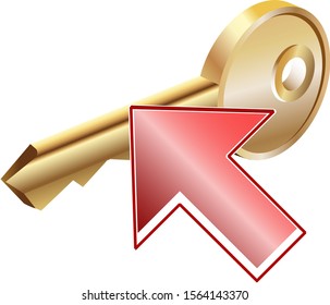 Golden key with a corso arrow inward. Import key data.