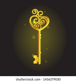 Golden key. Design element, decor, retro style Vector image eps 10