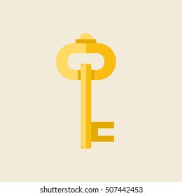 Golden key flat illustration