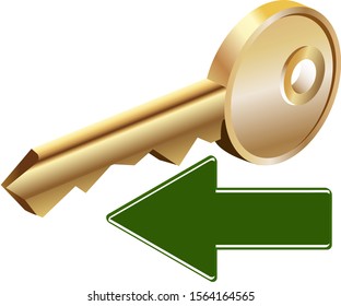 Golden key with green arrow to the left. Return to the previous key.