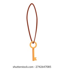Golden key hanging on a brown string, symbolizing access, security, and mystery
