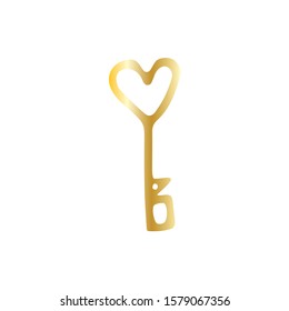 golden key from heart doodle element. Valentines day element