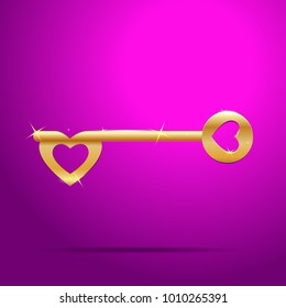 Golden Key with Heart Shape