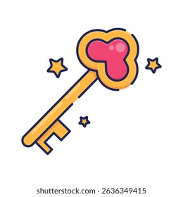 A golden key with a heart shape symbolizing opportunity, success, love for what you do, and unlocking potential.