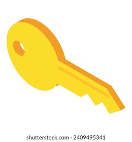 Golden key icon isometric vector. Symbolic big golden key from door lock icon. Protection and security concept