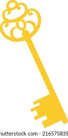 Golden key icon. Vintage ornate lock opener isolated on white background