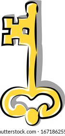 Golden key, illustration, vector on white background.