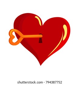 Golden key inserted in the heart