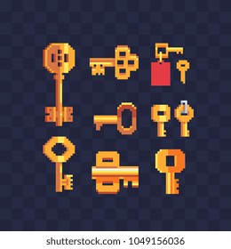 Golden Key Keychain Vintage Keys Pixel Stock Vector (Royalty Free ...