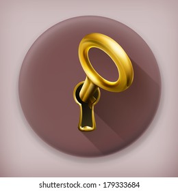 Goldener Schlüssel, langer Schatten, Vektorsymbol