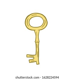 Golden Key. The old key. Vector color freehand drawing. Cartoon style illustration.