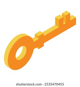Golden key opening a padlock, representing security, access, and safety, in an isometric view