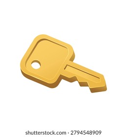 golden key with rectangular head, circular hole, and notched blade, symbolizing access, unlocking, and security concepts.