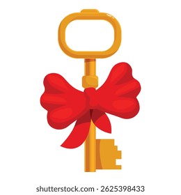 Golden key with red bow symbolizing a valuable gift, surprise, or new opportunity