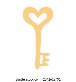 Golden key in the shape of a heart. Valentines Day Card. Vector illustration