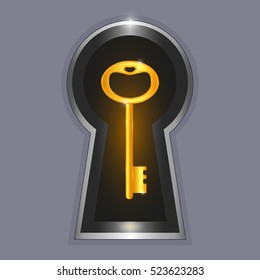 Golden Key. vector image golden key in the keyhole.