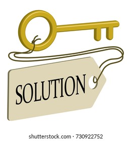 golden key with word solution on the tag
