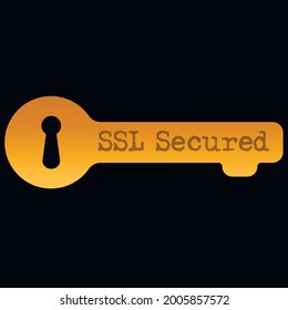 golden key with the words "ssl secured" on a black background 