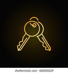 Golden keys icon - vector minimal symbol or logo element in thin line style on dark background