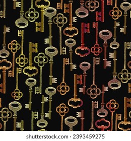 Claves de oro patrón sin fisuras. Estilo de bordado vintage. Plantilla medieval de moda para el diseño de ropa, tapicería