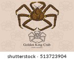 Golden King Crab. Vector illustration with refined details and optimized stroke that allows the image to be used in small sizes (in packaging design, decoration, educational graphics, etc.)