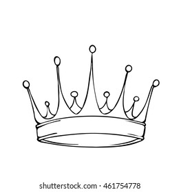 Golden King Crown. Hand Drawn Vector Stock Illustration. Black And White Whiteboard Drawing.