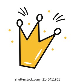 Golden King Crown logo in doodle drawing style vector. Flat style. Clip art for decor, icon.