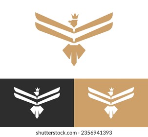 Golden King Eagle With Crown Logo Concept, Design Template