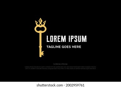 Golden King Queen Crown Key for Apartment Real Estate Logo Design Vector