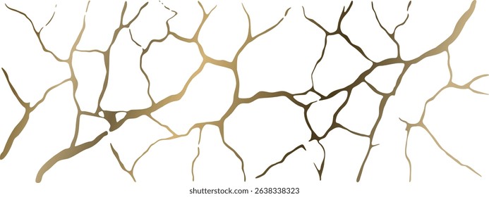 Golden Kintsugi crack texture overlay background. Distressed ckackle trendy minimalist wallpaper texture. Vector illustration