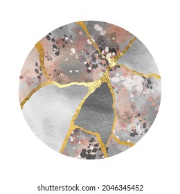 Fondo redondeado de diseño Golden kintAhora. Estilo de salpicadura de tinta. Resumen de patrón elegante. Arte de fluidos acrílicos.