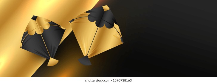 golden kites banner design with text space