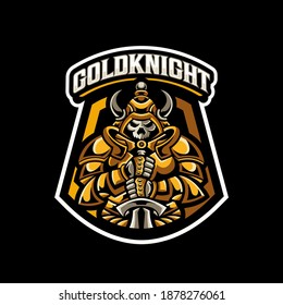 Golden Knight Awesome Mascot and Sport Logo Design Template