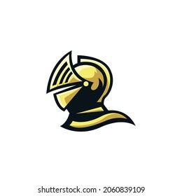 Golden knight side view logo symbol in isolated background - vector