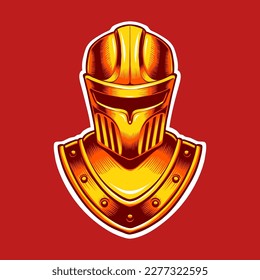 the golden knight warrior helmet illustration