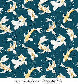 Golden Koi Fish Seamless Vector Pisces Zodiac Pattern