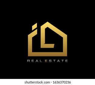 Golden L House Logo Design, Real Estate Icon.