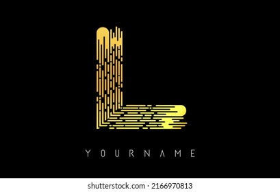 Golden L letter logo concept. Creative Minimal Monochrome Monogram emblem design template with lines and finger print pattern. 