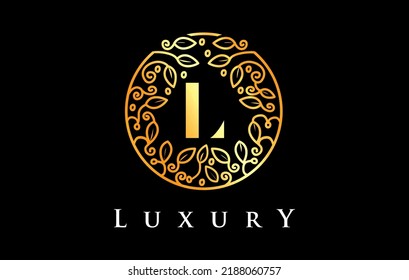 Golden L Letter Logo Luxury. Green Beauty Cosmetics Logo Monogram.