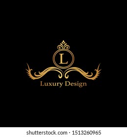 Golden L Letter Luxury logo icon, creative logo design for Heraldic, Royal, Decoration, Boutique,  Interior, Fashion, Jewelry, Beauty Salon, Hotel, Cosmetics, Spa, Resort and Restaurant.