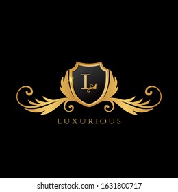 Golden L Logo  Luxurious  Shield vector design concept.