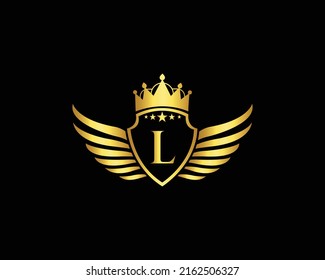 Golden L Luxury Logo Template Vector Icon. Golden Elegant Beautiful logo with with crown Vector Illustration Of Luxury Logo.