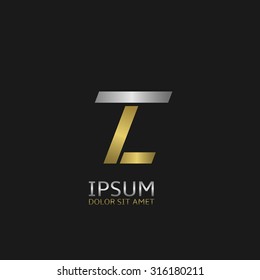 Golden L and silver T letters monogram logo