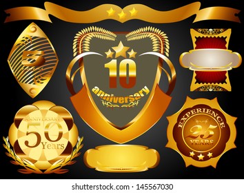 Golden label anniversary vector background