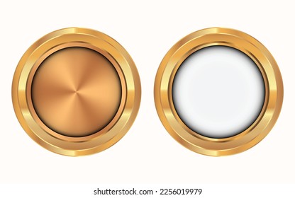 Golden label, badge, medal vector illustration. Blank medals set.