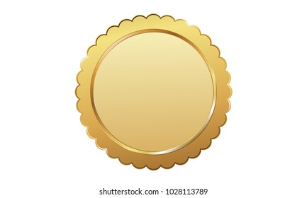 Golden label banner ribbon vector background with isolated fancy badge vintage sticker and decorative border icon for frame, coin. Festive colorful tag design award of gift illustration collection