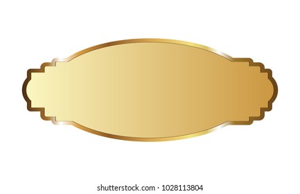Golden label banner ribbon vector background with isolated fancy badge vintage sticker and decorative border icon for frame, coin. Festive colorful tag design award of gift illustration collection